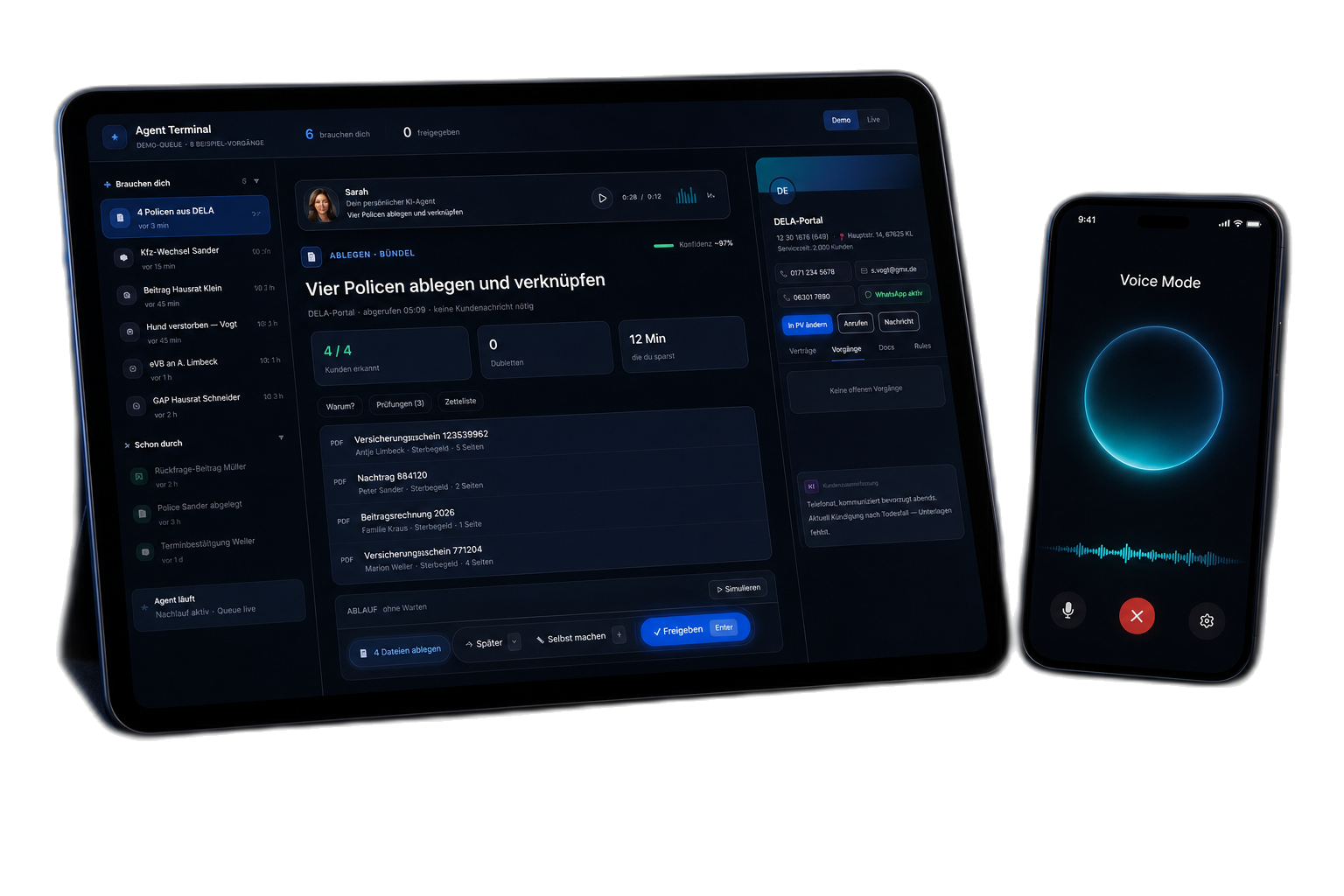 iPad und Smartphone freigestellt — Agent-Terminal und Voice Mode